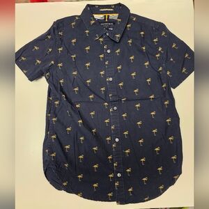 Cactus Boys Cotton Button Down Shirt  Dark Blue with Flamingo Print Size 8